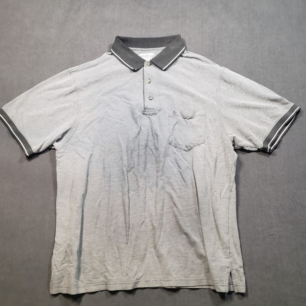 Grand Slam‎ Polo Shirt Mens XXL Grey Short Sleeve Pocket Tipped Collar Pique